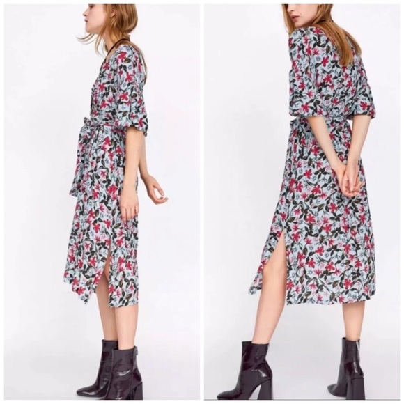 Belted Floral Print Midi Dress - Picture 2 of 6